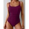 imageEomenie One Piece Swimsuit for Women Tummy Control Ruched Bathing Suit Push Up Slimming Swim Suit Double Straps SwimwearBurgundy