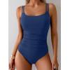 imageEomenie One Piece Swimsuit for Women Tummy Control Ruched Bathing Suit Push Up Slimming Swim Suit Double Straps SwimwearDark Blue