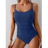 imageEomenie One Piece Swimsuit for Women Tummy Control Ruched Bathing Suit Push Up Slimming Swim Suit Double Straps SwimwearDark Blue