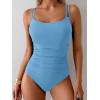 imageEomenie One Piece Swimsuit for Women Tummy Control Ruched Bathing Suit Push Up Slimming Swim Suit Double Straps SwimwearLight Blue