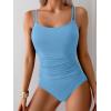 imageEomenie One Piece Swimsuit for Women Tummy Control Ruched Bathing Suit Push Up Slimming Swim Suit Double Straps SwimwearLight Blue