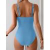 imageEomenie One Piece Swimsuit for Women Tummy Control Ruched Bathing Suit Push Up Slimming Swim Suit Double Straps SwimwearLight Blue