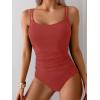 imageEomenie One Piece Swimsuit for Women Tummy Control Ruched Bathing Suit Push Up Slimming Swim Suit Double Straps SwimwearOrange