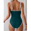 imageEomenie One Piece Swimsuit for Women Tummy Control Ruched Bathing Suit Push Up Slimming Swim Suit Double Straps SwimwearPeacock Green and White