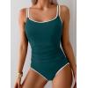 imageEomenie One Piece Swimsuit for Women Tummy Control Ruched Bathing Suit Push Up Slimming Swim Suit Double Straps SwimwearPeacock Green and White
