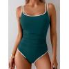 imageEomenie One Piece Swimsuit for Women Tummy Control Ruched Bathing Suit Push Up Slimming Swim Suit Double Straps SwimwearPeacock Green and White