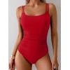 imageEomenie One Piece Swimsuit for Women Tummy Control Ruched Bathing Suit Push Up Slimming Swim Suit Double Straps SwimwearRed