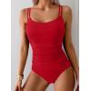 imageEomenie One Piece Swimsuit for Women Tummy Control Ruched Bathing Suit Push Up Slimming Swim Suit Double Straps SwimwearRed