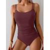 imageEomenie One Piece Swimsuit for Women Tummy Control Ruched Bathing Suit Push Up Slimming Swim Suit Double Straps SwimwearRed Brown