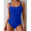 imageEomenie One Piece Swimsuit for Women Tummy Control Ruched Bathing Suit Push Up Slimming Swim Suit Double Straps SwimwearRoyal Blue