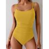 imageEomenie One Piece Swimsuit for Women Tummy Control Ruched Bathing Suit Push Up Slimming Swim Suit Double Straps SwimwearYellow