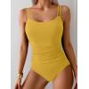 imageEomenie One Piece Swimsuit for Women Tummy Control Ruched Bathing Suit Push Up Slimming Swim Suit Double Straps SwimwearYellow