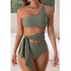 imageEomenie Tummy Control Two Piece Bathing Suits for Women One Shoulder 2 Piece Swimsuit Tie Side High Waisted Bikini