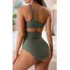 imageEomenie Tummy Control Two Piece Bathing Suits for Women One Shoulder 2 Piece Swimsuit Tie Side High Waisted Bikini