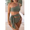 imageEomenie Tummy Control Two Piece Bathing Suits for Women One Shoulder 2 Piece Swimsuit Tie Side High Waisted Bikini