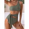 imageEomenie Tummy Control Two Piece Bathing Suits for Women One Shoulder 2 Piece Swimsuit Tie Side High Waisted Bikini