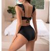 imageEomenie Women Ruffle High Waist Swimsuits Two Piece Lace Up Bathing Suit 2 Piece VNeck Swimwear Tropical Print Bikini