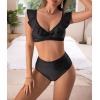 imageEomenie Women Ruffle High Waist Swimsuits Two Piece Lace Up Bathing Suit 2 Piece VNeck Swimwear Tropical Print Bikini