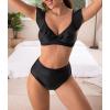 imageEomenie Women Ruffle High Waist Swimsuits Two Piece Lace Up Bathing Suit 2 Piece VNeck Swimwear Tropical Print Bikini