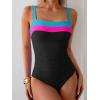 imageEomenie Womens One Piece Swimsuit Tummy Control Ruched Bathing Suit Full Coverage Slimming Swimwear Color Block Swim SuitBluehot Pinkblack