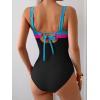 imageEomenie Womens One Piece Swimsuit Tummy Control Ruched Bathing Suit Full Coverage Slimming Swimwear Color Block Swim SuitBluehot Pinkblack