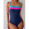 imageEomenie Womens One Piece Swimsuit Tummy Control Ruched Bathing Suit Full Coverage Slimming Swimwear Color Block Swim SuitBluepinkroyal Blue