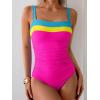 imageEomenie Womens One Piece Swimsuit Tummy Control Ruched Bathing Suit Full Coverage Slimming Swimwear Color Block Swim SuitBlueyellowhot Pink
