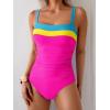 imageEomenie Womens One Piece Swimsuit Tummy Control Ruched Bathing Suit Full Coverage Slimming Swimwear Color Block Swim SuitBlueyellowhot Pink