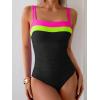 imageEomenie Womens One Piece Swimsuit Tummy Control Ruched Bathing Suit Full Coverage Slimming Swimwear Color Block Swim SuitHot Pinkgreenblack