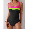imageEomenie Womens One Piece Swimsuit Tummy Control Ruched Bathing Suit Full Coverage Slimming Swimwear Color Block Swim SuitHot Pinkgreenblack