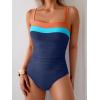 imageEomenie Womens One Piece Swimsuit Tummy Control Ruched Bathing Suit Full Coverage Slimming Swimwear Color Block Swim SuitOrangeblueroyal Blue