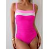 imageEomenie Womens One Piece Swimsuit Tummy Control Ruched Bathing Suit Full Coverage Slimming Swimwear Color Block Swim SuitPinkwhitehot Pink