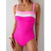 imageEomenie Womens One Piece Swimsuit Tummy Control Ruched Bathing Suit Full Coverage Slimming Swimwear Color Block Swim SuitPinkwhitehot Pink