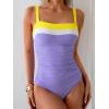 imageEomenie Womens One Piece Swimsuit Tummy Control Ruched Bathing Suit Full Coverage Slimming Swimwear Color Block Swim SuitYellowwhitepurple