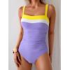 imageEomenie Womens One Piece Swimsuit Tummy Control Ruched Bathing Suit Full Coverage Slimming Swimwear Color Block Swim SuitYellowwhitepurple