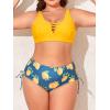imageEomenie Womens Plus Size Two Piece Swimsuit Lace Up Bathing Suits V Neck Swimwear Drawstring Bikini SetYellow