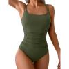 imageEomenie One Piece Swimsuit for Women Tummy Control Ruched Bathing Suit Push Up Slimming Swim Suit Double Straps SwimwearAmy Green