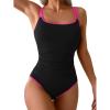 imageEomenie One Piece Swimsuit for Women Tummy Control Ruched Bathing Suit Push Up Slimming Swim Suit Double Straps SwimwearBlack and Hot Pink