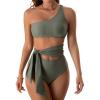 imageEomenie Tummy Control Two Piece Bathing Suits for Women One Shoulder 2 Piece Swimsuit Tie Side High Waisted Bikini