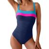 imageEomenie Womens One Piece Swimsuit Tummy Control Ruched Bathing Suit Full Coverage Slimming Swimwear Color Block Swim SuitBluepinkroyal Blue