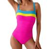 imageEomenie Womens One Piece Swimsuit Tummy Control Ruched Bathing Suit Full Coverage Slimming Swimwear Color Block Swim SuitBlueyellowhot Pink