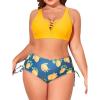 imageEomenie Womens Plus Size Two Piece Swimsuit Lace Up Bathing Suits V Neck Swimwear Drawstring Bikini SetYellow