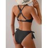 imageEomenie Bikini Set for Women Two Piece Swimsuits Knot Tie V Neck Cross Back Top Mid Rise Lace up Bathing Suit SwimwearBlack