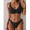 imageEomenie Bikini Set for Women Two Piece Swimsuits Knot Tie V Neck Cross Back Top Mid Rise Lace up Bathing Suit SwimwearBlack