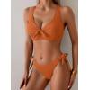imageEomenie Bikini Set for Women Two Piece Swimsuits Knot Tie V Neck Cross Back Top Mid Rise Lace up Bathing Suit SwimwearDark Orange