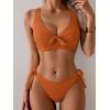 imageEomenie Bikini Set for Women Two Piece Swimsuits Knot Tie V Neck Cross Back Top Mid Rise Lace up Bathing Suit SwimwearDark Orange