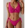 imageEomenie Bikini Set for Women Two Piece Swimsuits Knot Tie V Neck Cross Back Top Mid Rise Lace up Bathing Suit SwimwearHot Pink