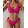imageEomenie Bikini Set for Women Two Piece Swimsuits Knot Tie V Neck Cross Back Top Mid Rise Lace up Bathing Suit SwimwearHot Pink