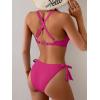 imageEomenie Bikini Set for Women Two Piece Swimsuits Knot Tie V Neck Cross Back Top Mid Rise Lace up Bathing Suit SwimwearHot Pink