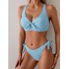 imageEomenie Bikini Set for Women Two Piece Swimsuits Knot Tie V Neck Cross Back Top Mid Rise Lace up Bathing Suit SwimwearLight Blue
